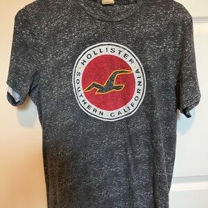 Hollister Charcoal and Red Logo Tee
